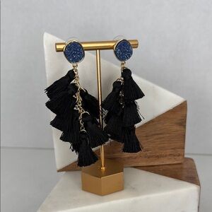 SugarFix Black and Gold Blue Stone Tassel Earrings lot E32